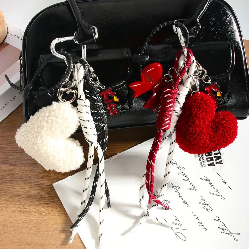 Bag Charm Keychain Heart Bow Multi Charm Decorative Rope Straps Handbag Purse Backpack Accessory Coquette Style Gift For Women