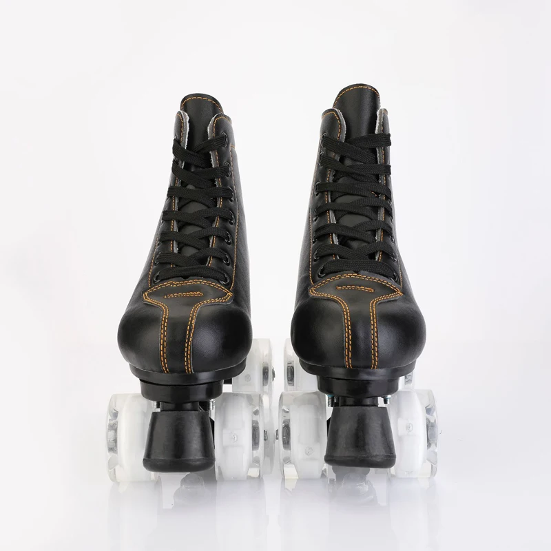 Unisex Black PU Leather Roller Skates Skate Sliding Inline Skates Sneakers Training Euro Size 4 Wheel Flash Wheels