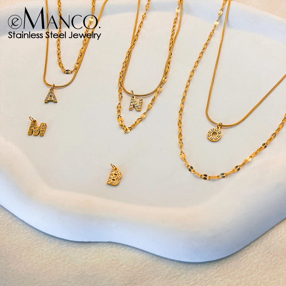 eManco مزدوجة الفولاذ المقاوم للصدأ جولة ثعبان سلسلة قلادة ضوء فاخر زركونيا الأبجدية قلادة A-Z الأزياء والمجوهرات بالجملة #1