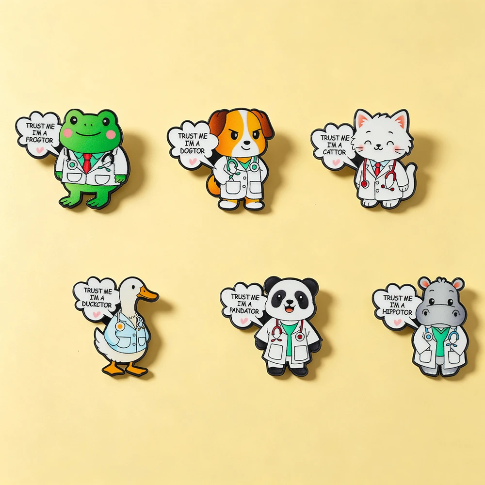 6Pcs Animal Doctor Pun Enamel Pins Set Cute Funny Cartoon Badges Lapel Brooches for Doctors - Cartoon Badges for Backpack view 6