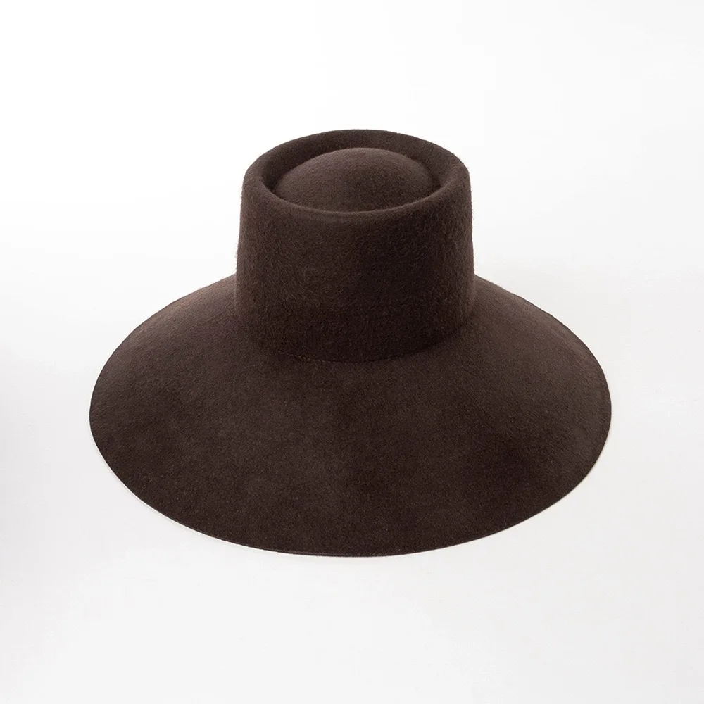 New European American Retro Circular Top Hat Large Brim Wool Fedora Cap High-quality Basin Hat For Women Men Stage Show Top Hat