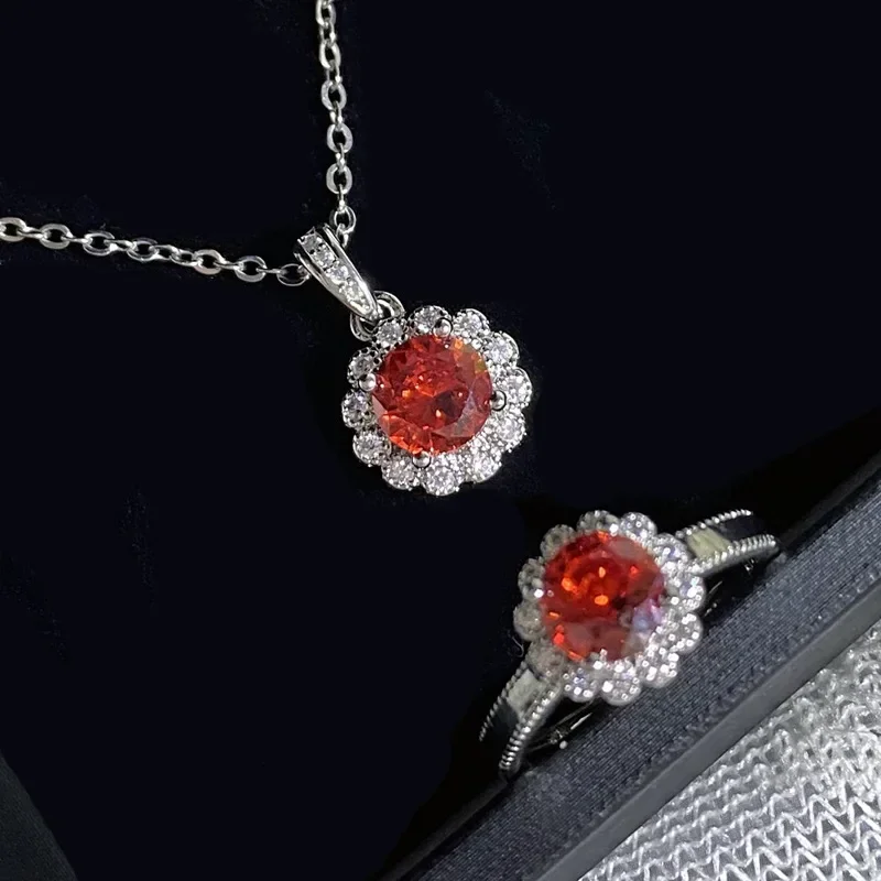 MDLFES Moiss1n الماس نمط ليتل ديزي لايف الساخن مجموعة أقراط اليوسفي الأحمر مشع زركونيا الملونة مجوهرات حلقة مفتوحة