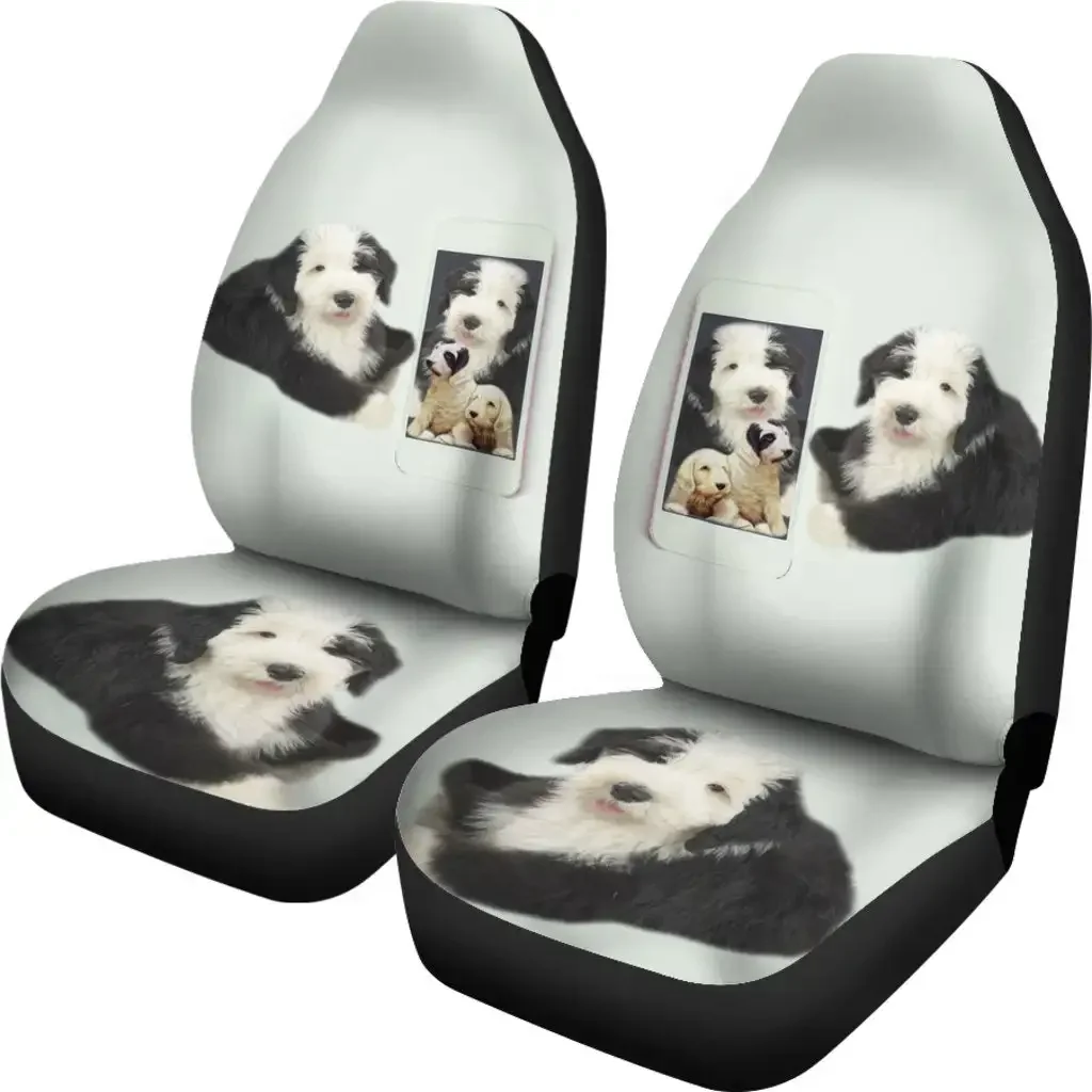 Cute Old English Sheepdog Print Car Seat Covers Set 2 Pc, Car Accessories Seat Cover