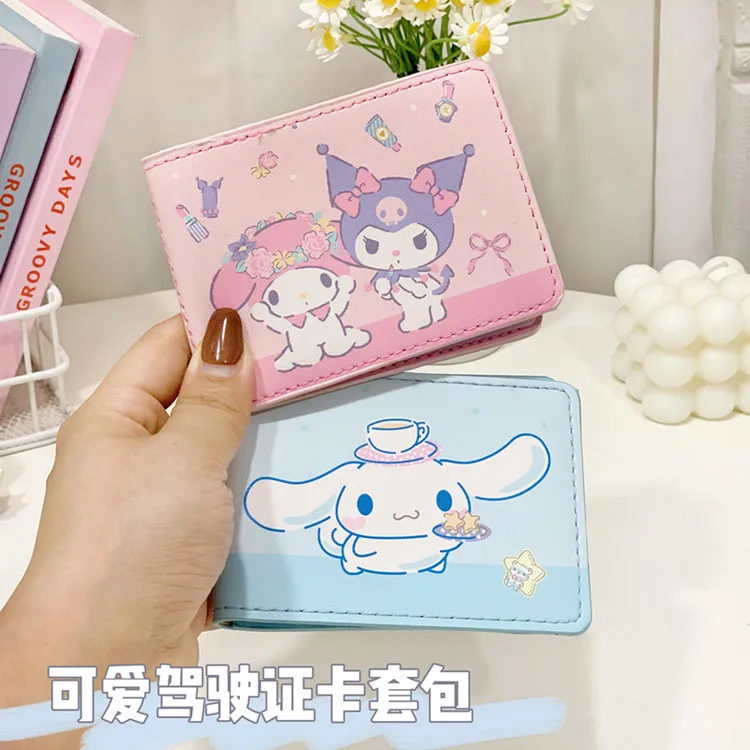 Sanrio Cinnamoroll Kuromi Mymelody kawaii Cartoon Driver License Holder PU Leather Passport Holder Cover Anime ID Card Bag