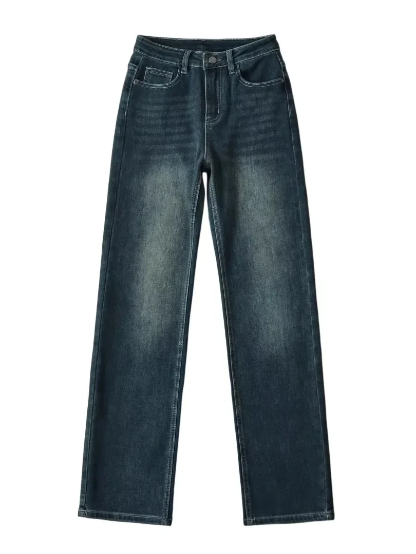 Spring 2024 High Waist Straight Leg American Sle Basic Fit Slimming Jeans Long Pants Women's Premium Denim Trousers