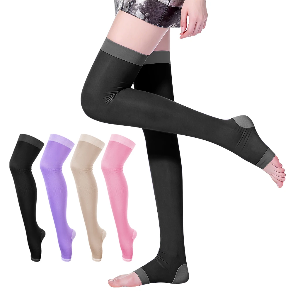 1Pair Women Men 20-30 mmHg Support Open Toe Thigh High Compression Stockings - Hold-Up Sleeping Stock for Sports,Varicose Veins