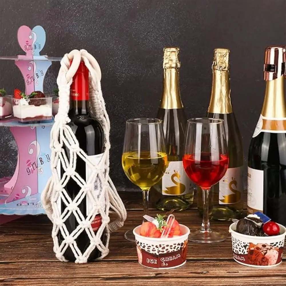 Bohemian Hanging Bottle Net Bag Hand-woven Decorative Knitting Water Bottle Holder Easy To Carry Hollow Out