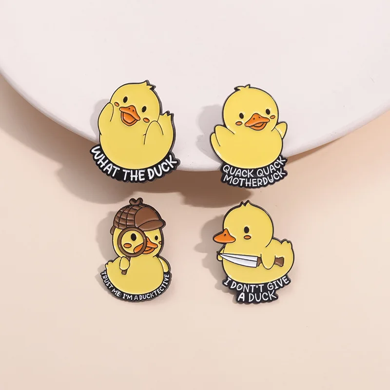 Trust Me I'm A Ducktective Enamel Pins Cute Cartoon Yellow Duck Brooches Lapel Badge Jewelry Gifts for Kids Friends Wholesale