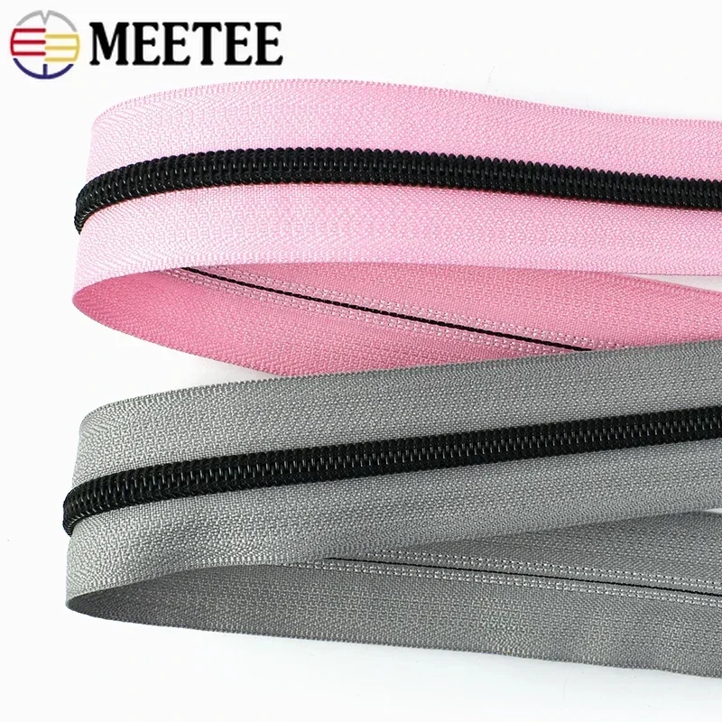 5/10/20M Meetee 5# Nylon Zippers Tapes Black Teeth Bag Decor Coil Zipper Clothes Closures Zip Repair Kit DIY Sewing Accessories