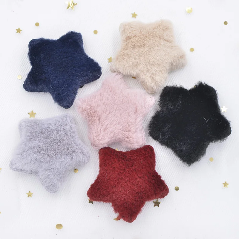 12Pcs Upscale Soft Plush Patches Rabbit Hair Embellishment Star Appliques for Woolen Slippers Decor DIY Hair Clips Headdress