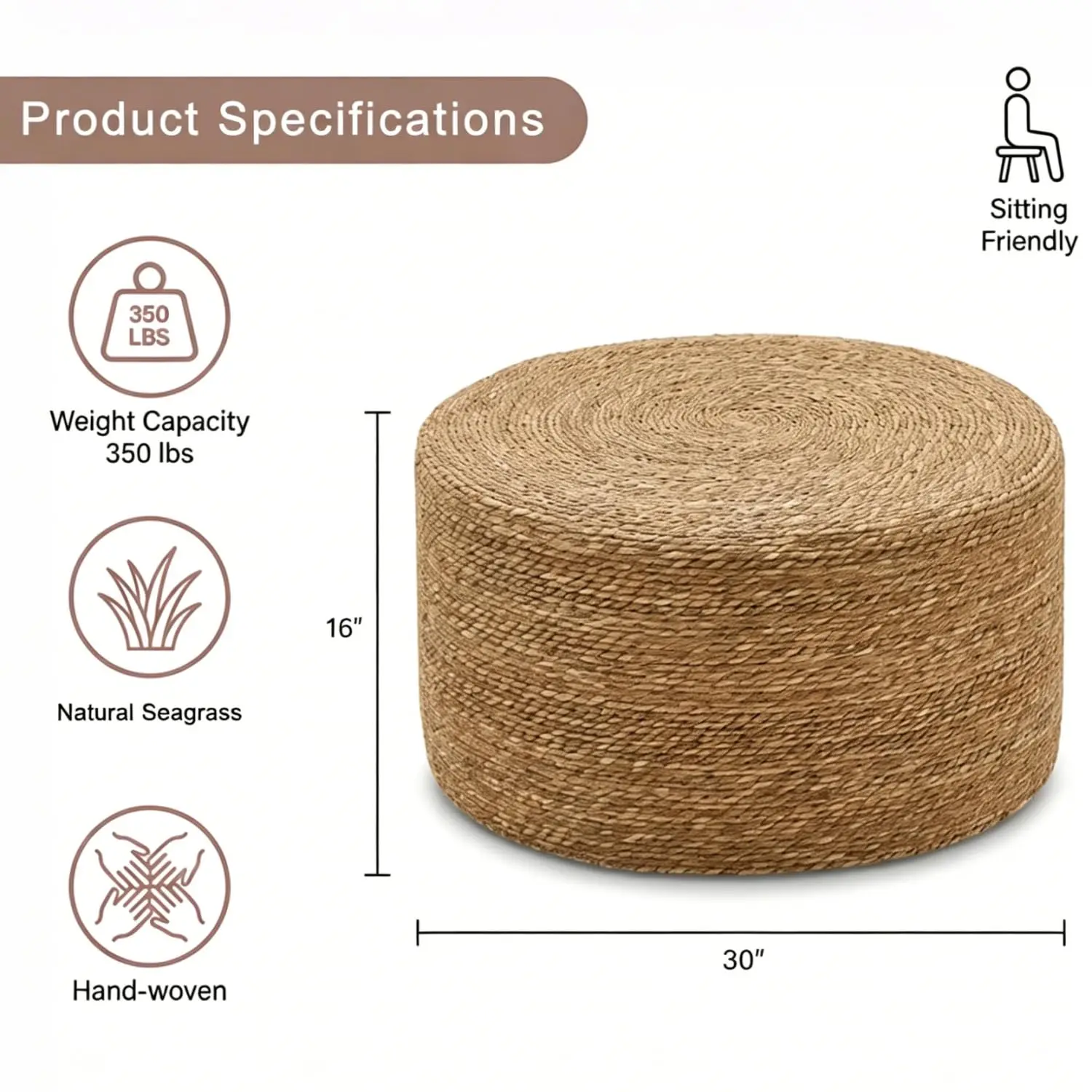 30'' Round Seagrass Wicker Coffee Table, Customized