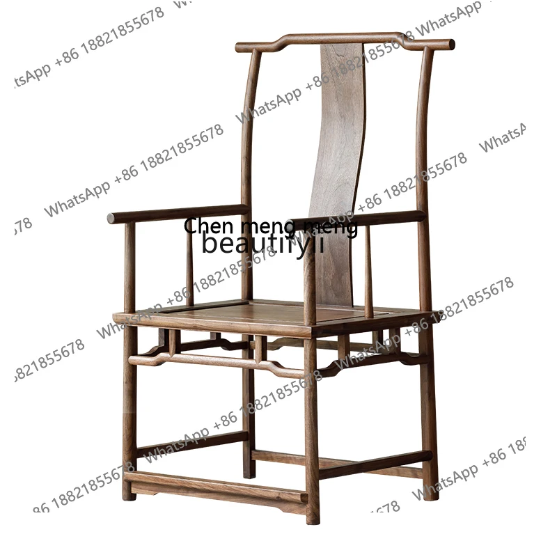 

North America Black Walnut Ming Style Offical Hat Chair New Chinese Master Tea Chair Antique Log Zen Solid Wood Study Chair