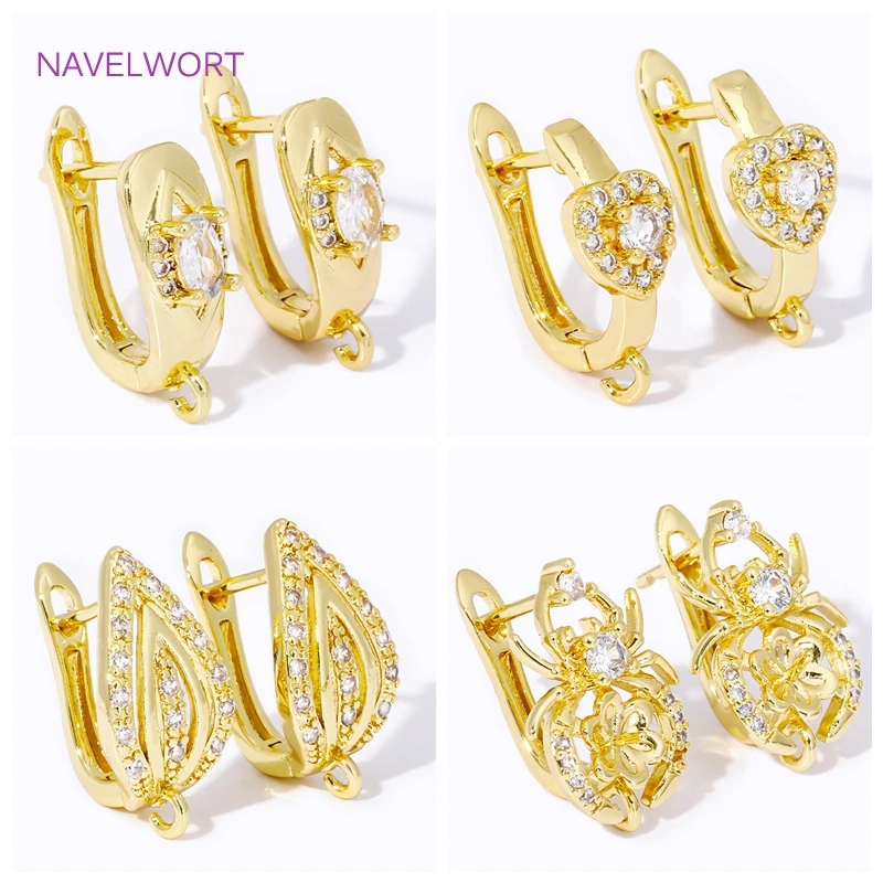 Luxury 18K Gold Plated Brass Shvenzy Earring Hooks,Inlaid Zircon Earwire Fixtures Basic Fastener,For DIY Earring Making Findings