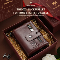 Bullcaptain Genuine Leather Men's Wallet Fashion Quality Travel Purse Rfid Protect Credit Card Holder Wollst for Men with Chain