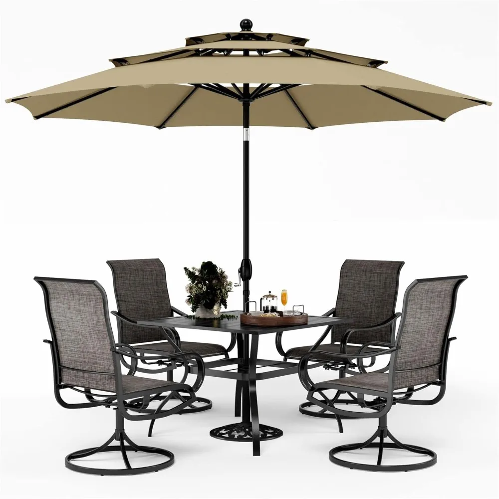 

Patio Table and Chairs Dining Set with Umbrella for 4, 1 Square Metal Dining Table and 10ft Beige Large Patio Umbrella (No Base)