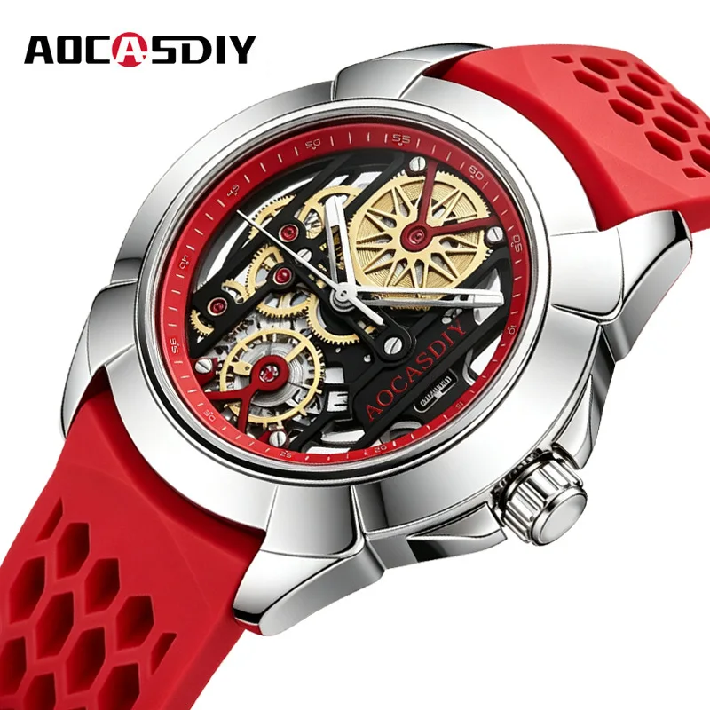 Cross-border hot-selling men's watches, luminous waterproof silicone watches, trendy high-end hollow quartz watches**