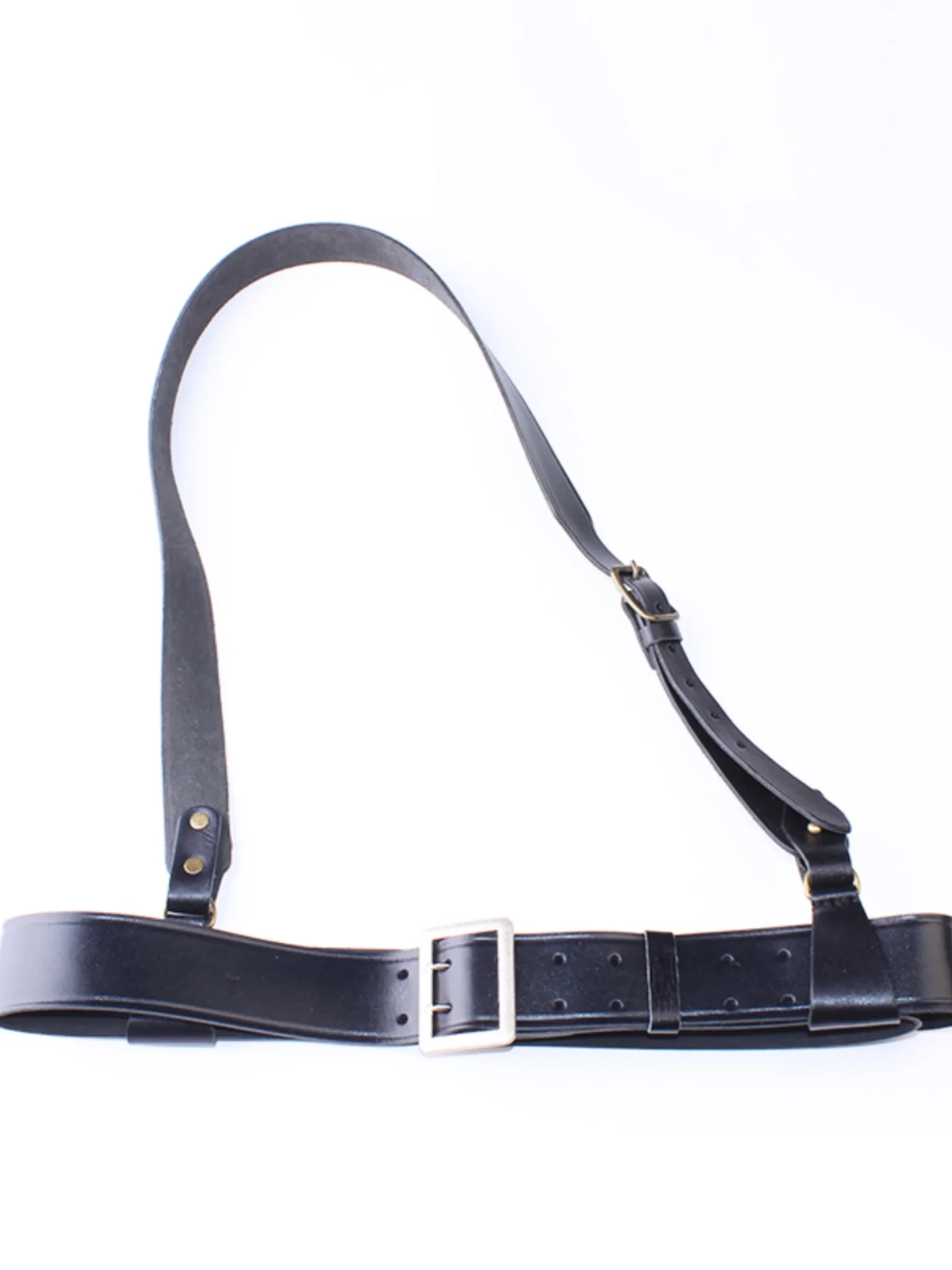 German  Officer Fishbone Pattern Cowhide Belt Armed Band Double Needle Buckle Double X Waist Belt Casual Style Leather Belt