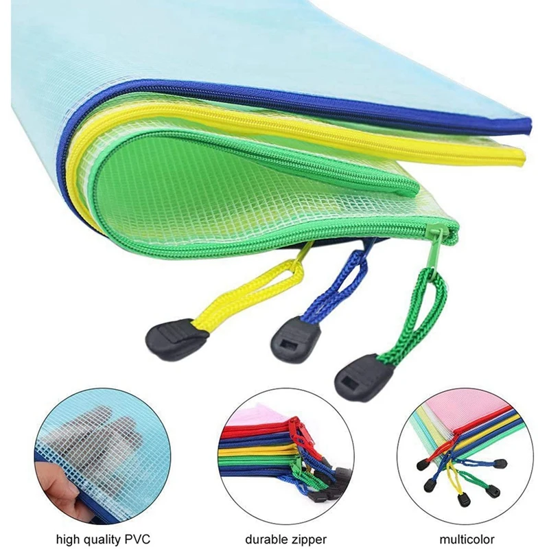 인기 TTKK 메쉬 지퍼 파우치 문서 가방, 방수 지퍼 파일 폴더, A4 크기, 학교 사무용품, 여행 보관 가방, 48 개