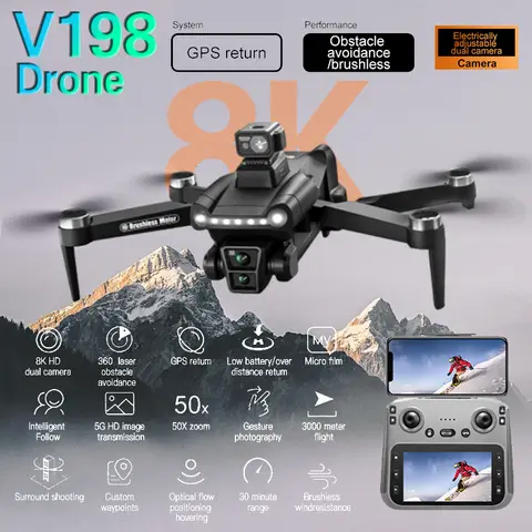 Xiaomi V198GPS Drone ESC 8K Profesional 브러시리스 레이저 장애물 회피 공중 광학 접이식 Quadcopter Mini Dron New