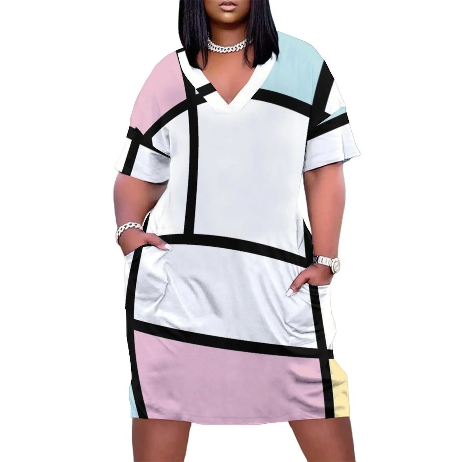 Mondrian Pastel Design Loose Pocket Dress sexy short dresses daring summer dress for women 2024