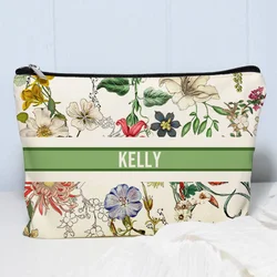 Vintage Floral Name Cosmetic Bag Women Cute Travel Toilet Handbag Luxury Bridesmaid Gift Canvas Makeup Side Bag for Ladies Purse