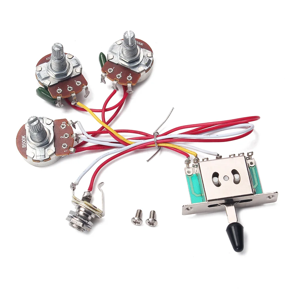 

Electric Guitar Circuit Wiring Kit Prewired Harness Toggle Pickup Selector 1 Volume 2 Tone Pot Jack 500K