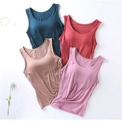 Summer Modal Women Underwear With Five-Finger Cup Chest Pad Camisole Plus Size Wide Shoulder Strap Cropped Vest Lingerie Top