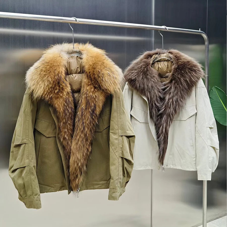 Real Fur Coat With Lapel Genuine Fur Down Coats With Fur Trim Warm Goose Down Coats Luxury Woman Winter Jacket