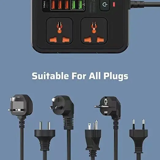 UK US EU Black Row Plug USB Cable Socket, Home Dormitory, Office, Multi Hole Intelligent Charging Terminal Board