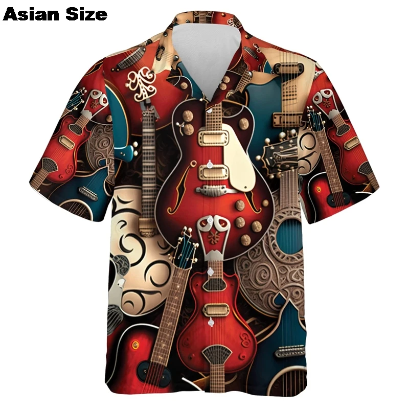 قمصان للرجال موسيقى الجيتار مطبوعة روك الهيب هوب بلايز ملابس رجالية قصيرة الأكمام 2025 قمصان الشاطئ Ahloa بلوزات Camisa الاجتماعية