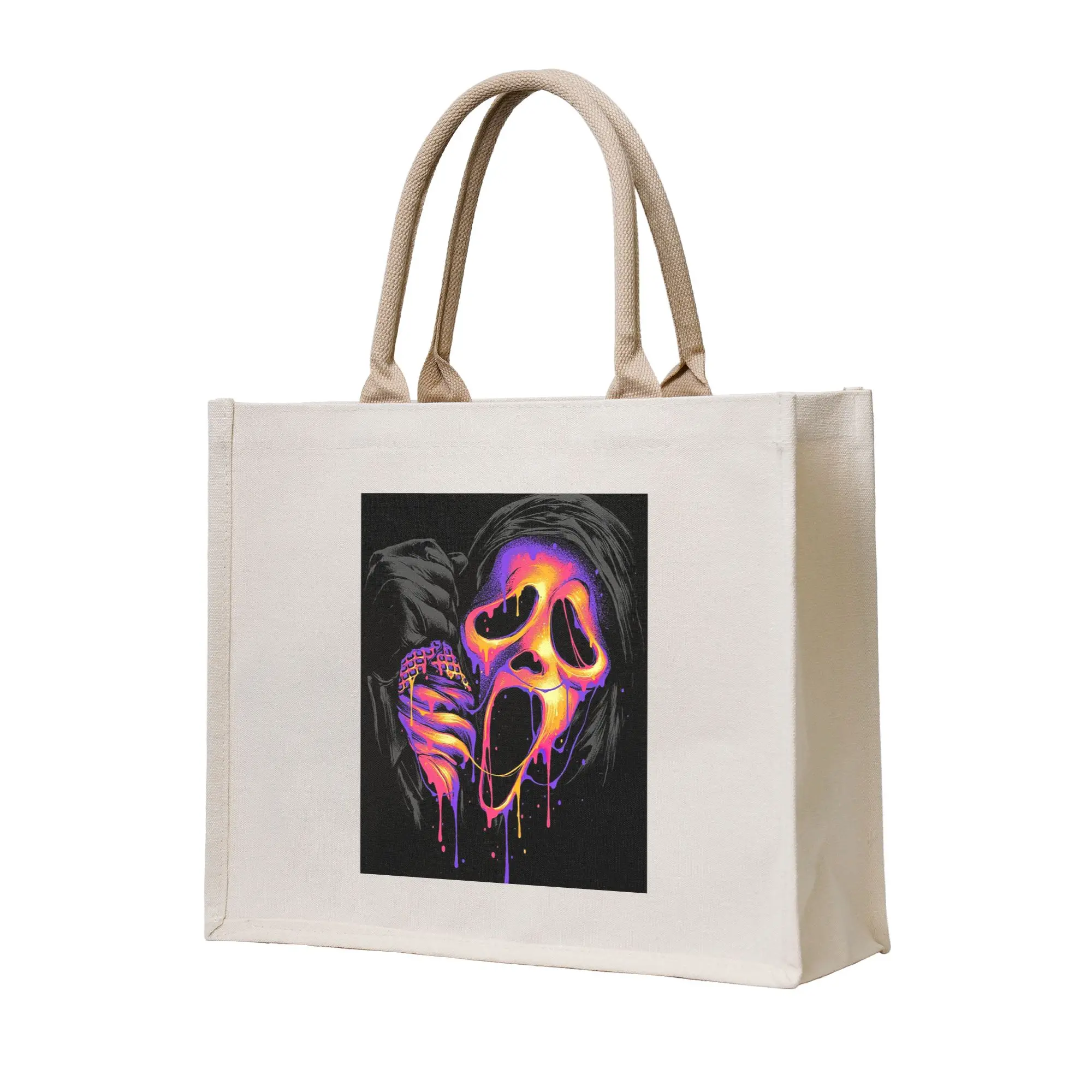 

Холщовая сумка-тоут с принтом «Кровавое лицо призрака» и скелетом на Хэллоуин, складная, для женщин, на плечо, дорожная сумка