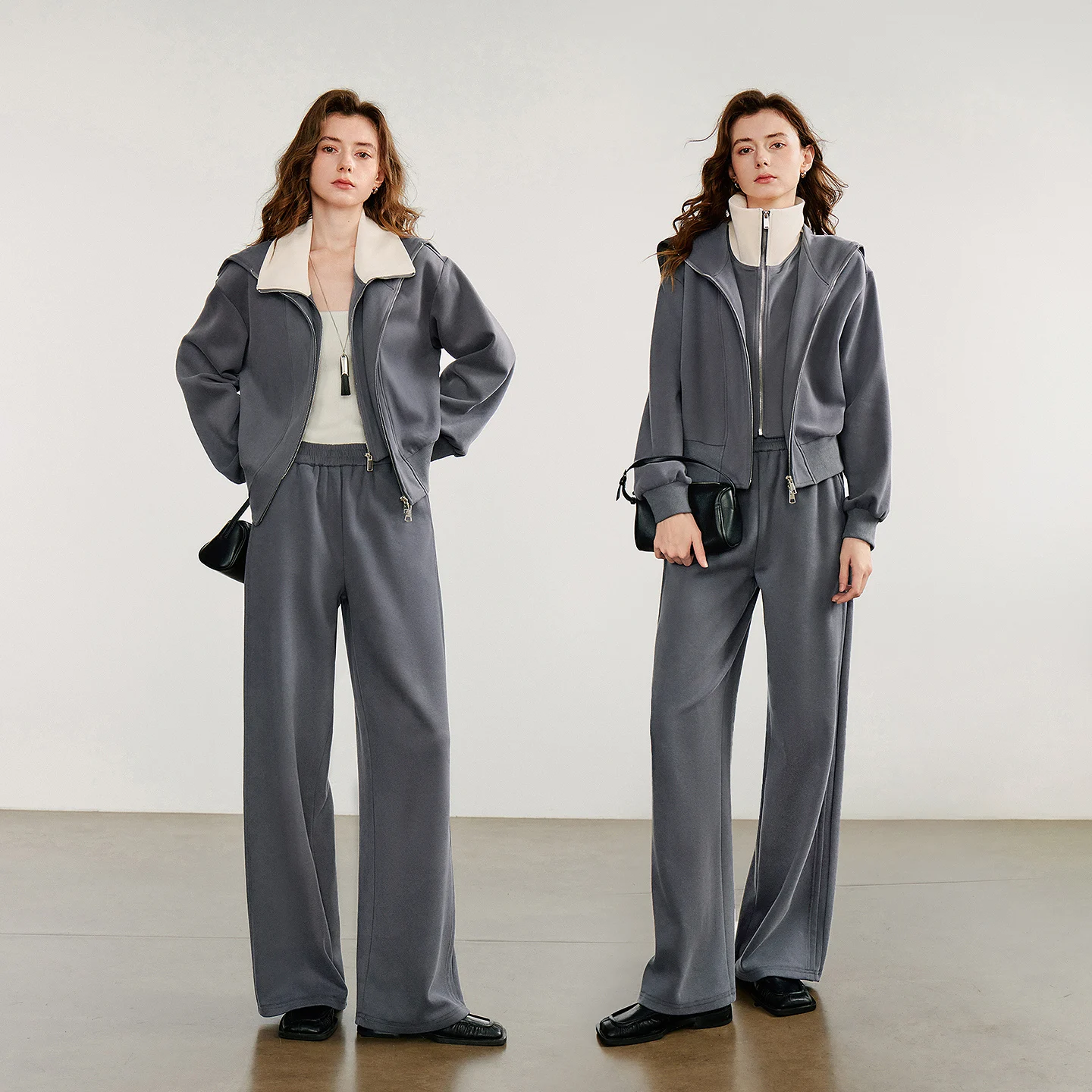 TOYOUTH المرأة سترة معطف 2025 الخريف جديد قصير نمط المتناقضة اللون الوقوف طوق وهمية قطعتين القطن أبلى سترة