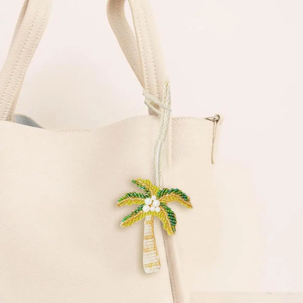 Handmade Beaded Coconut Tree Starfish Seashell Pendant Decor Bag Charm Keychain Bag Lanyard Applique Patch DIY Accessories