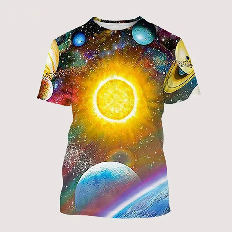 Men's and women's short sleeved T-shirts, breathable for summer, 3D printed Galaxy and Space
