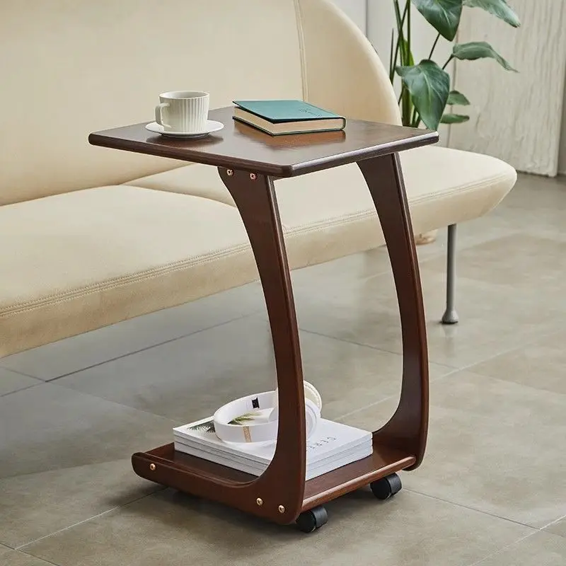 All solid wood bedside mini side table simple removable side table home living room bedroom sofa with wheel computer table