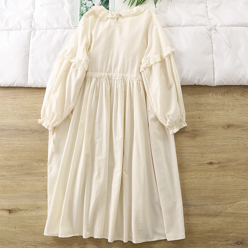 New Spring Autumn Ruffles Pleated Dress Women Clothing Beige Gray Color Loose Long Sleeved Female Cotton Dresses Robe U083 - view 4