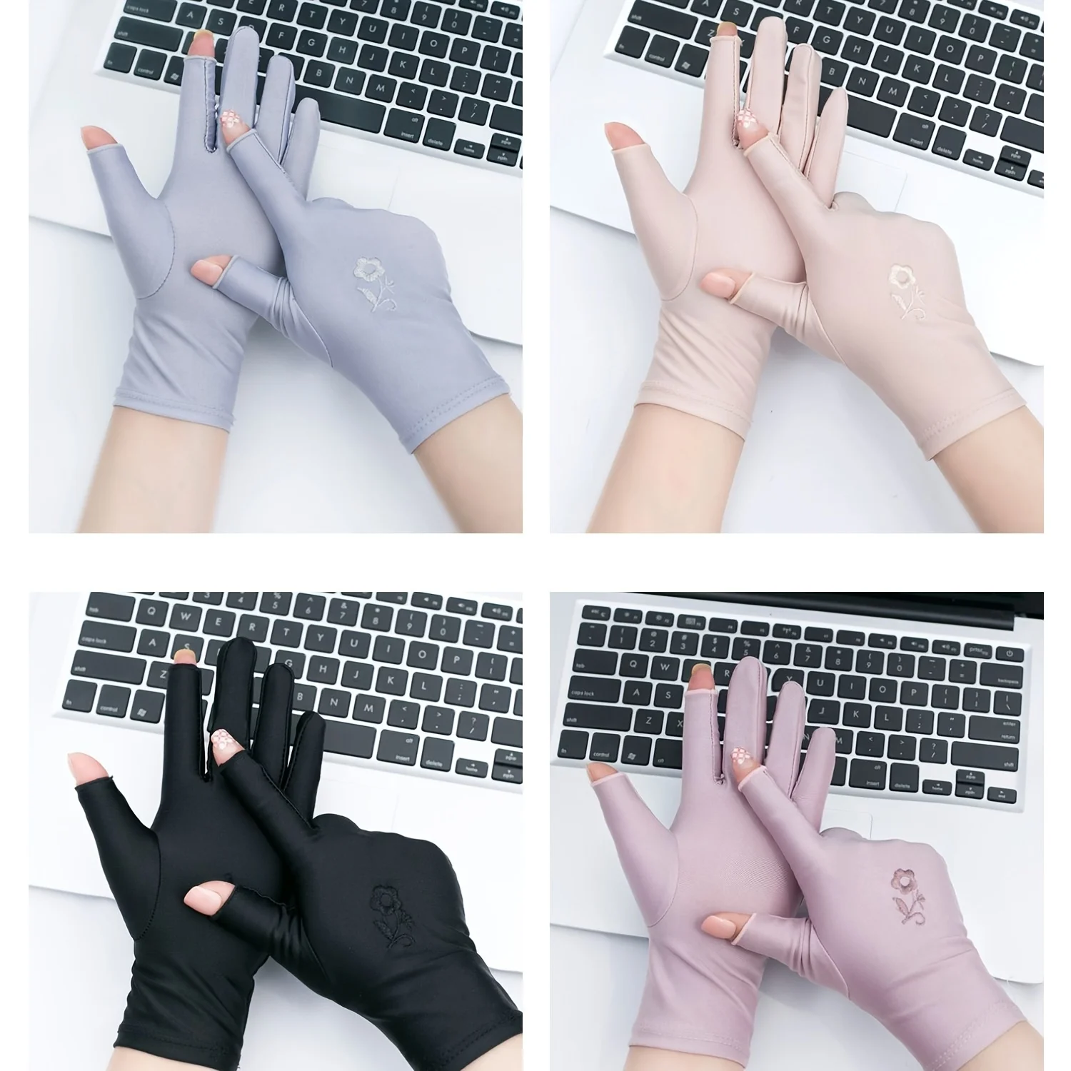 

Lightweight Half-Finger Sun Protection Gloves with Two Fingers Design for Women, Stretchable & Touchscreen Compatible for Spring and Summer