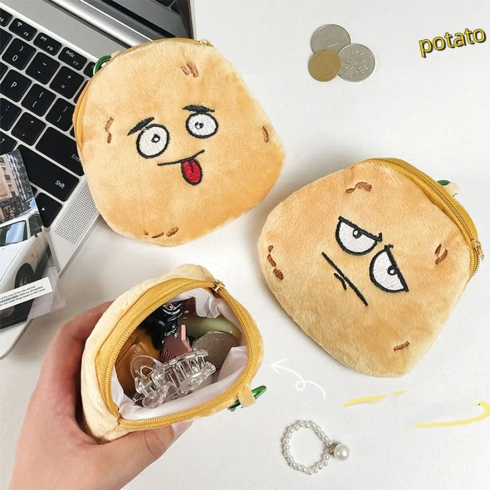 With Metal Buckle Potato Head Plush Coin Purse Cartoon Kawaii Potato Head Purse Bag Korean Style Zipper Potato Earphone Bag