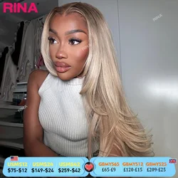 Brown Root Ash Blonde Straight 13X4 13x6 Lace Frontal Human Hair Wigs Transparent Lace 180 Density Ombre Blonde 5x5 Lace Closure