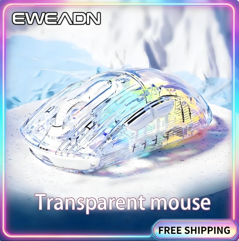 

EWEADN Q8 Беспроводная перезаряжаемая бесшумная мышь Bluetooth — RGB-подсветка, прозрачный дизайн, эргономичная для офисных и домашних игр