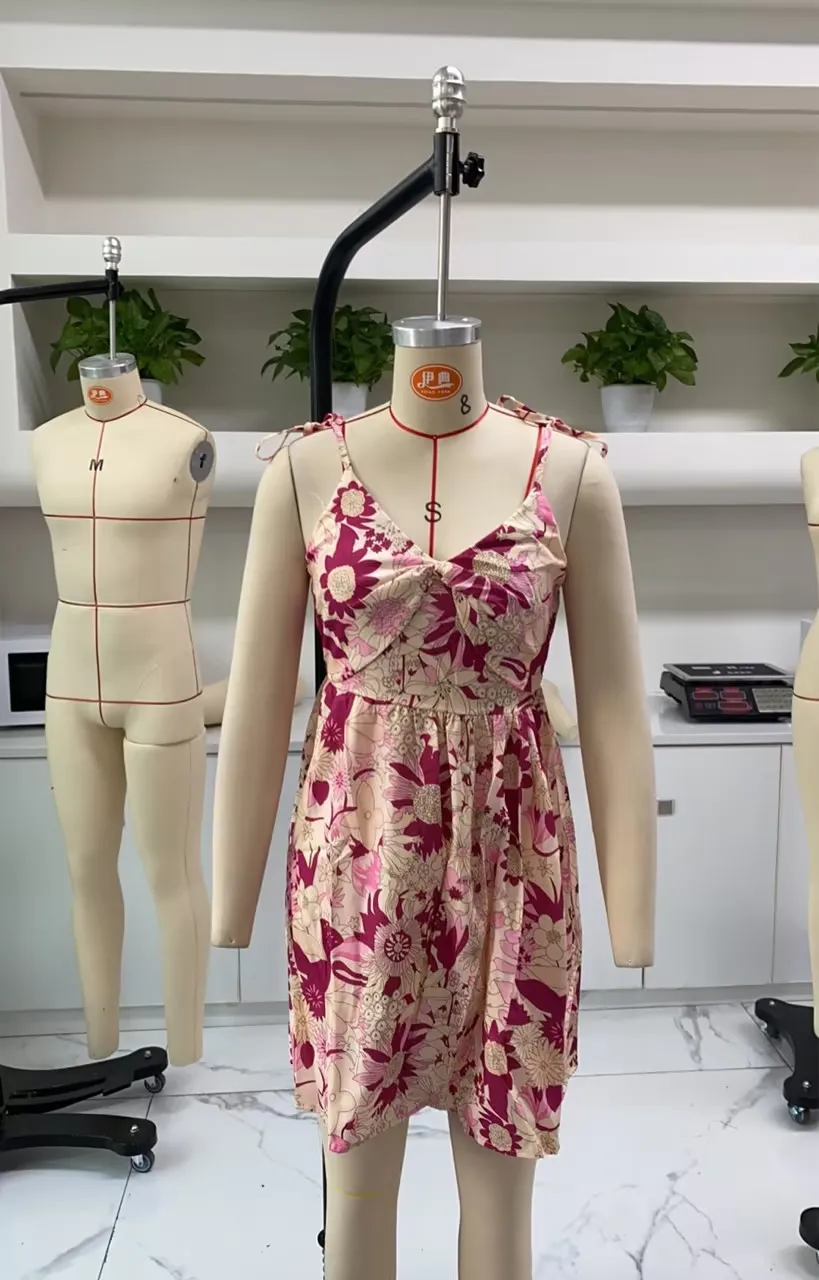 Abito sottoveste estivo con stampa floreale per donna Boho retrò sexy scollo a V senza maniche allacciatura mini abito sottile senza schienale per le vacanze in spiaggia