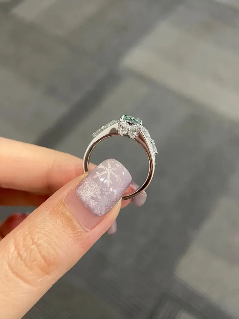2 Ct Elongated Radiant Fancy Intense green VS VVS Clarity Lab Grown Diamond Engagement Ring Baby Light green Diamond Bing