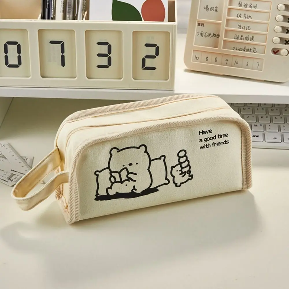 

Korean Style Desktop Storage Pouch Cartoon Bear Rabbit Large Capacity Makeup Cosmetic Pouch Stationery Bag School Supplies