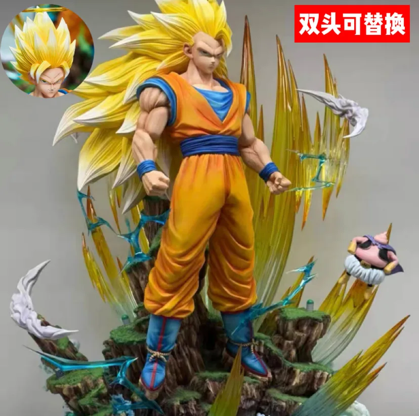 33cm Anime Dragon Ball Gk Infinite Initial Super 3 Son Goku Luminous Scene Dbz Anime Figure Goku 2 Heads Gift Model Decoration