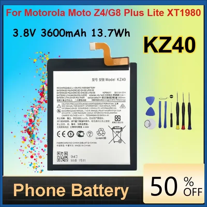 3.8V 3600mAh 13.7Wh KZ40 Li-Ion Battery for Motorola Moto Z4/G8 Plus Lite XT1980 Mobile Phone Batteries with Tools