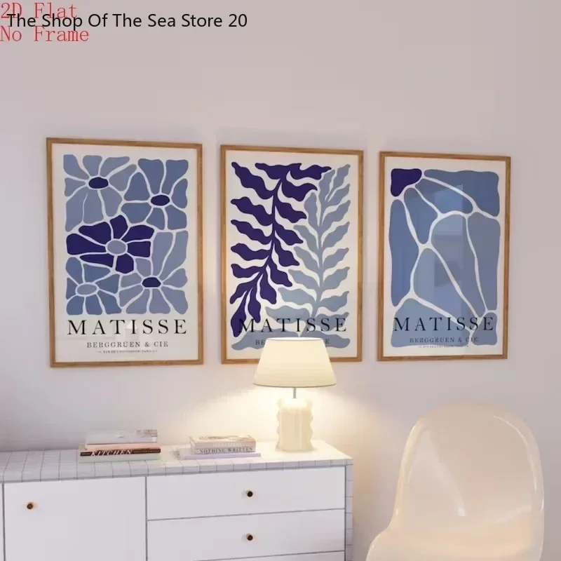 3pcs frameless Canvas Painting 3pcs Modern Boho Navy Blue Henri Matiss Wall Art Print Canvas Painting Poster Picture For Livi