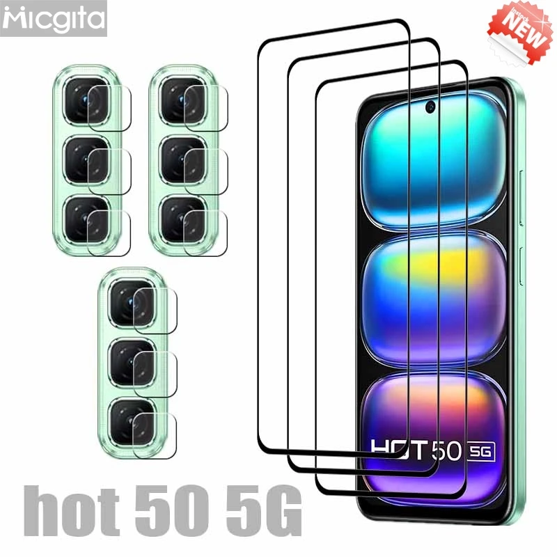 For Infinix hot 50 Tempered Glass 9H Anti-Scratch Front Protector and Soft Fiber Camera film For hot 50