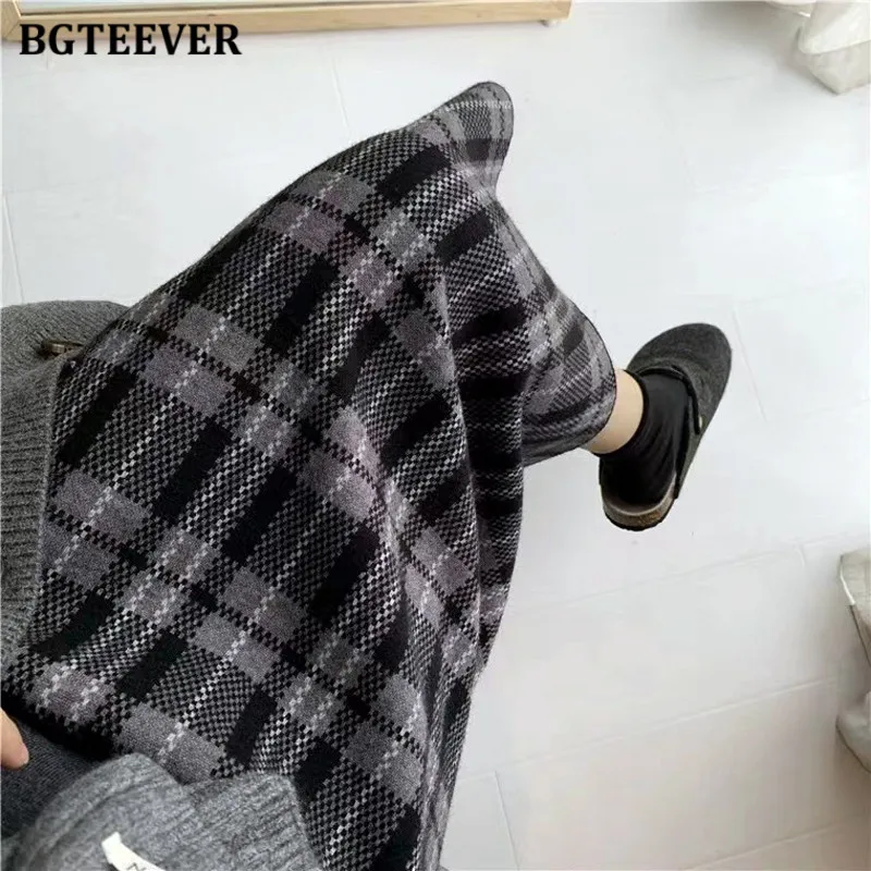 

BGTEEVER утепленные винтажные женские клетчатые юбки с высокой талией, женские шерстяные юбки, осень-зима