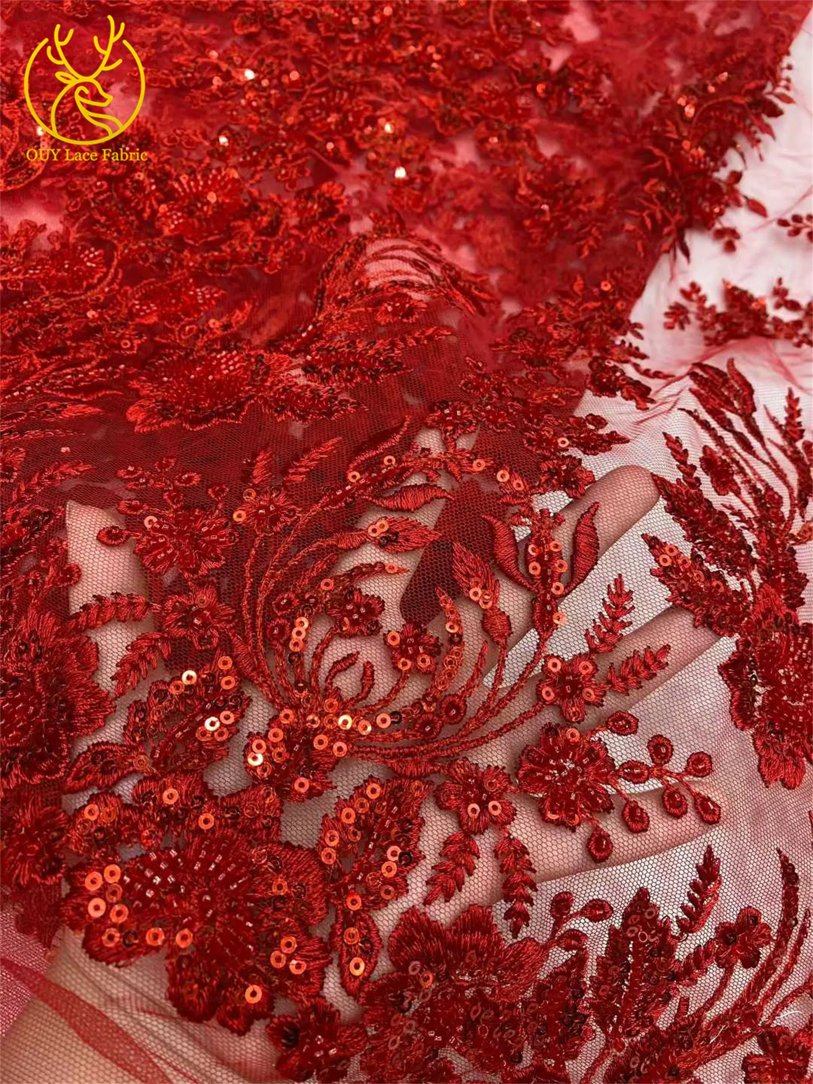 Tela de Encaje con Lentejuelas Bordadas Rojas Africanas para Novio, 5 Yardas, Tela de Encaje con Cuentas Francesas Nigerianas para Coser Vestidos de Novia