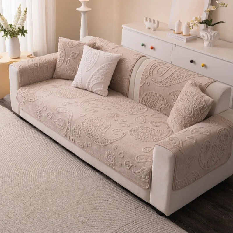 1Pcs Thick Plush Sofa Cover Living Room Durable Wear-resistant Anti-Slip Anti-cat Scratch Solid Color Couch Blanket Home Decor